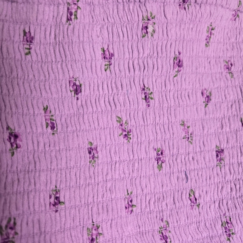 Hollister Purple Floral Boho Milkmaid Crop Top Smocked Long Sleeve Blouse Large - Picture 5 of 5